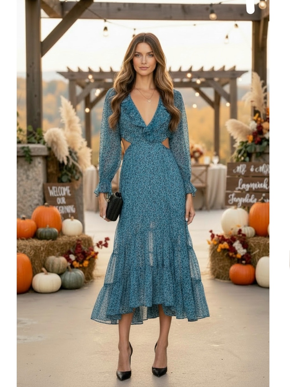 MISA Los Angeles Amelia Dress in Cerulean Ditzy Blue Size Small